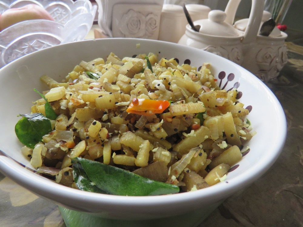 Banana stem Poriyal (stir fry)